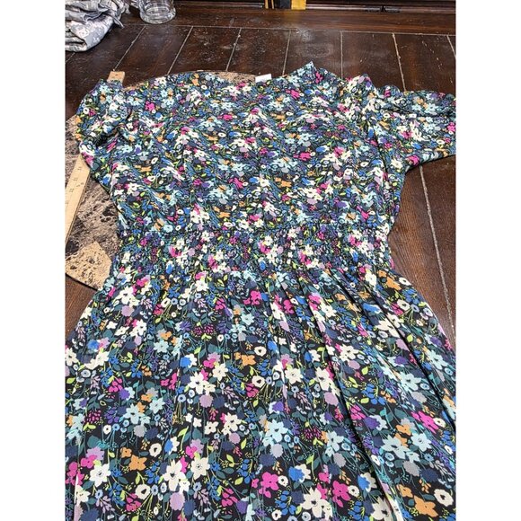 CAbi Dress Women Medium Fiesta Green Multicolor Floral Blouson Midi Smocked - Picture 7 of 7